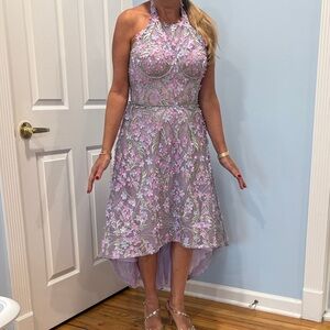 Chic Floral High-Low Dress - Lavender and Pink